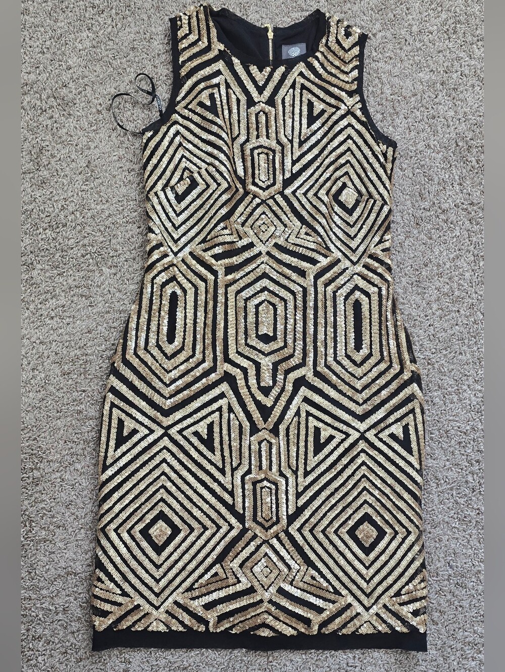 Vince Camuto Black Gold Geometric Sequin Bodycon Dress